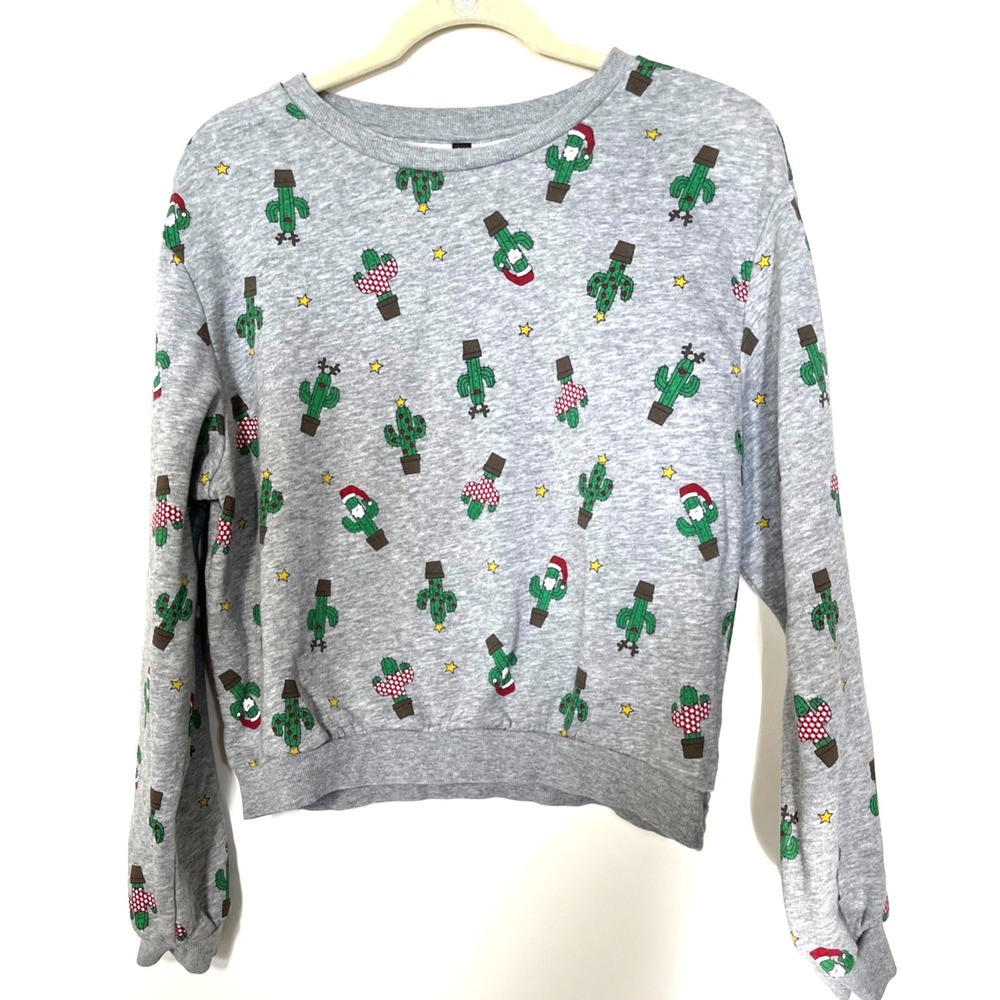 Divided H&M Sweatshirt Size S Women Cactus Santas Christmas Fun Holidays